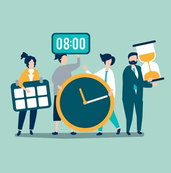 Illustration of people holding a variety of different ways to tell time