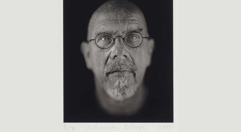 Chuck Close, limited edition, photorealistic black-and-white self-portrait.