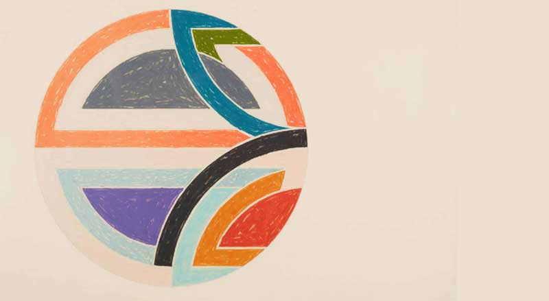 Frank Stella limited edition print featuring a circular geometric composition in bright pastel colors.