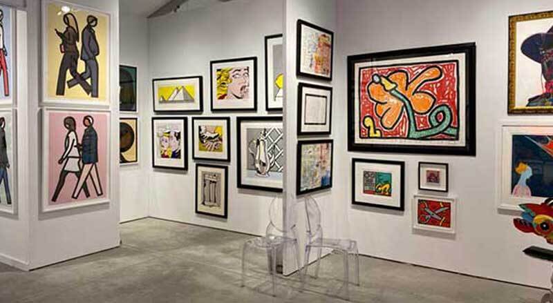 Dane Fine Art gallery wall displaying a curated mix of limited edition prints by various modern and contemporary artists.