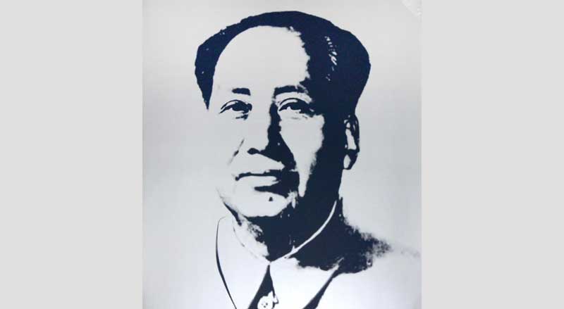 Andy Warhol Mao portrait print in black and white pop art style from his iconic political series.